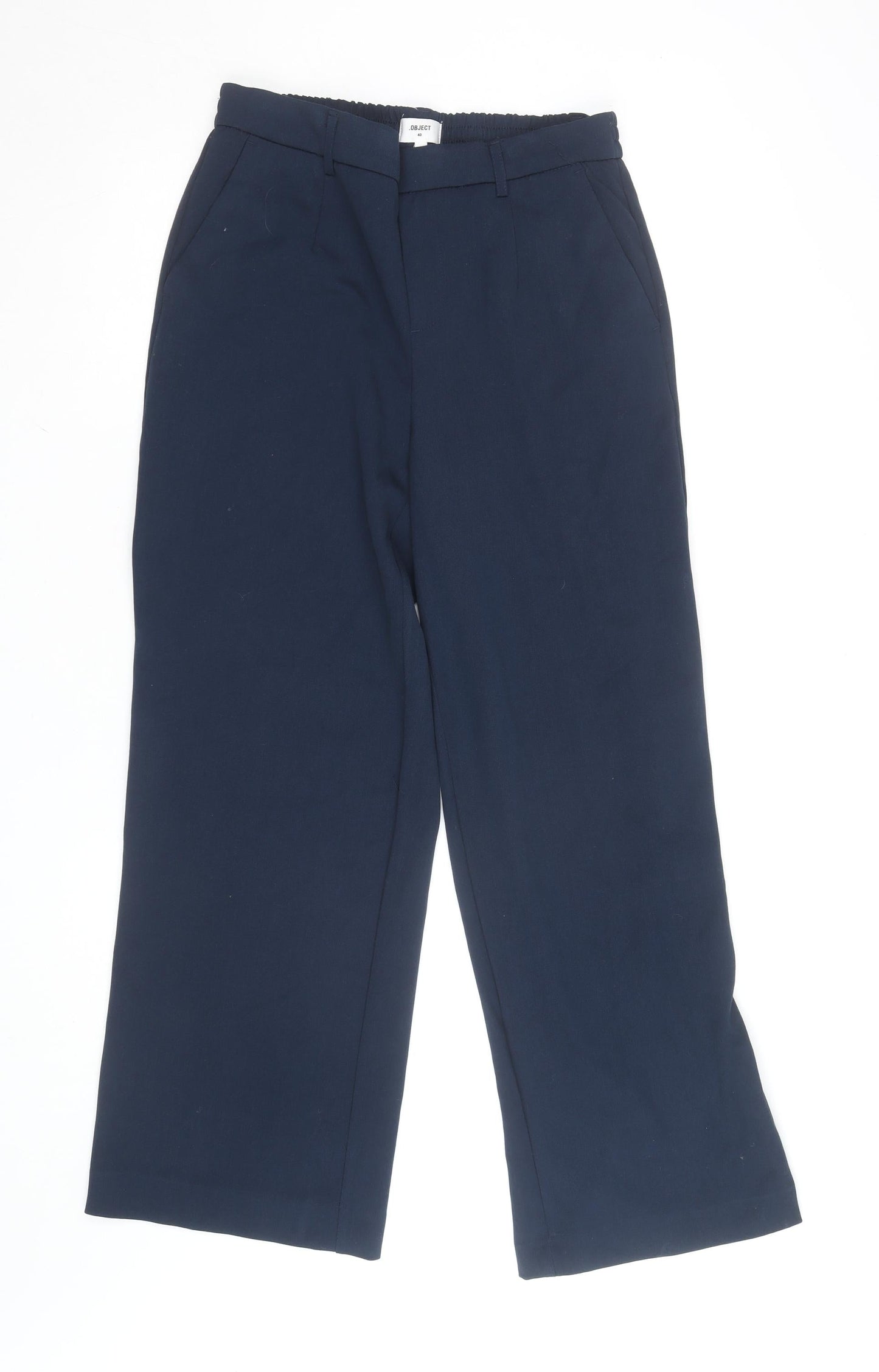 OBJECT Women’s Navy Blue Wide-Leg Trousers Size 12 Elastic Waist