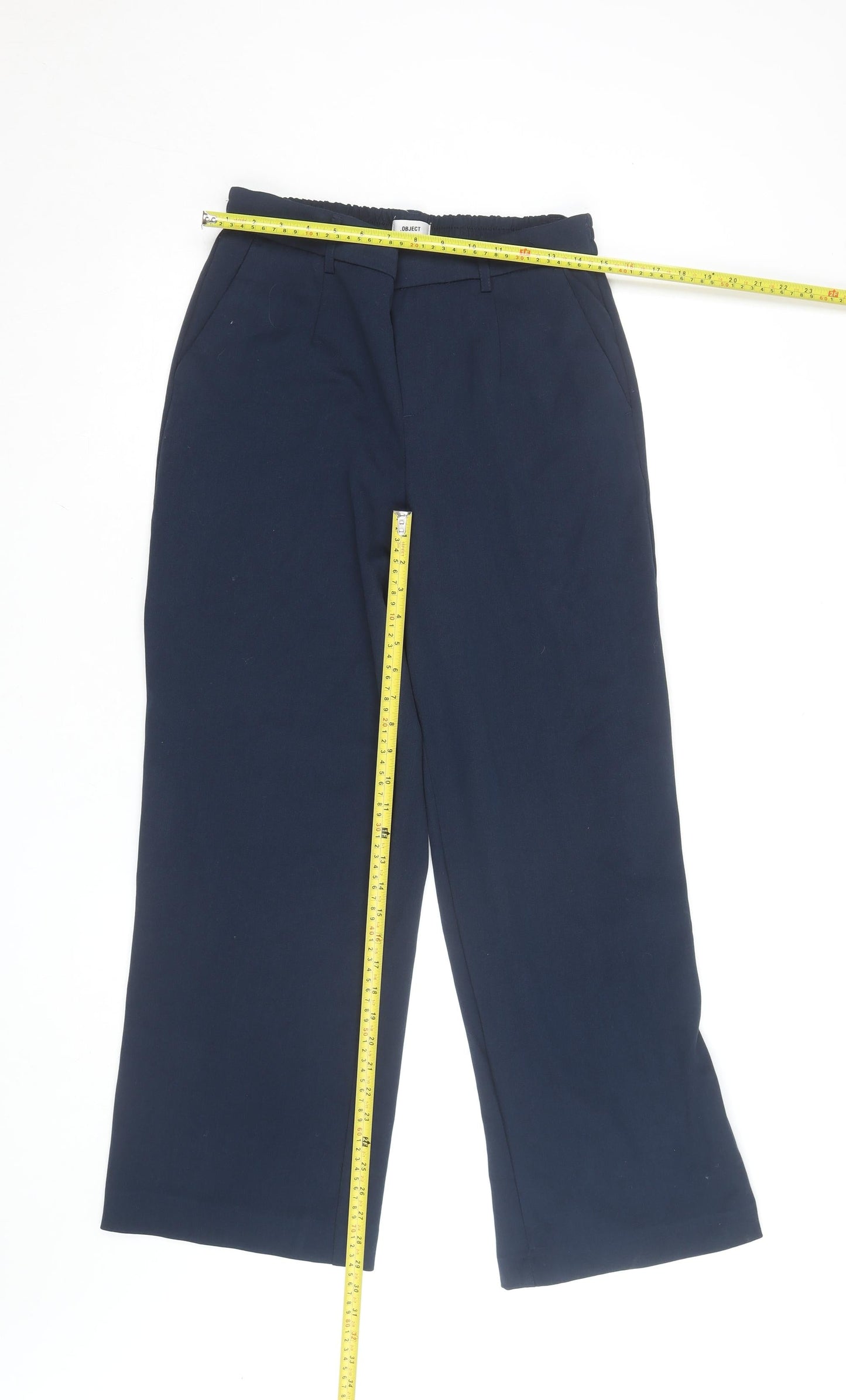 OBJECT Women’s Navy Blue Wide-Leg Trousers Size 12 Elastic Waist
