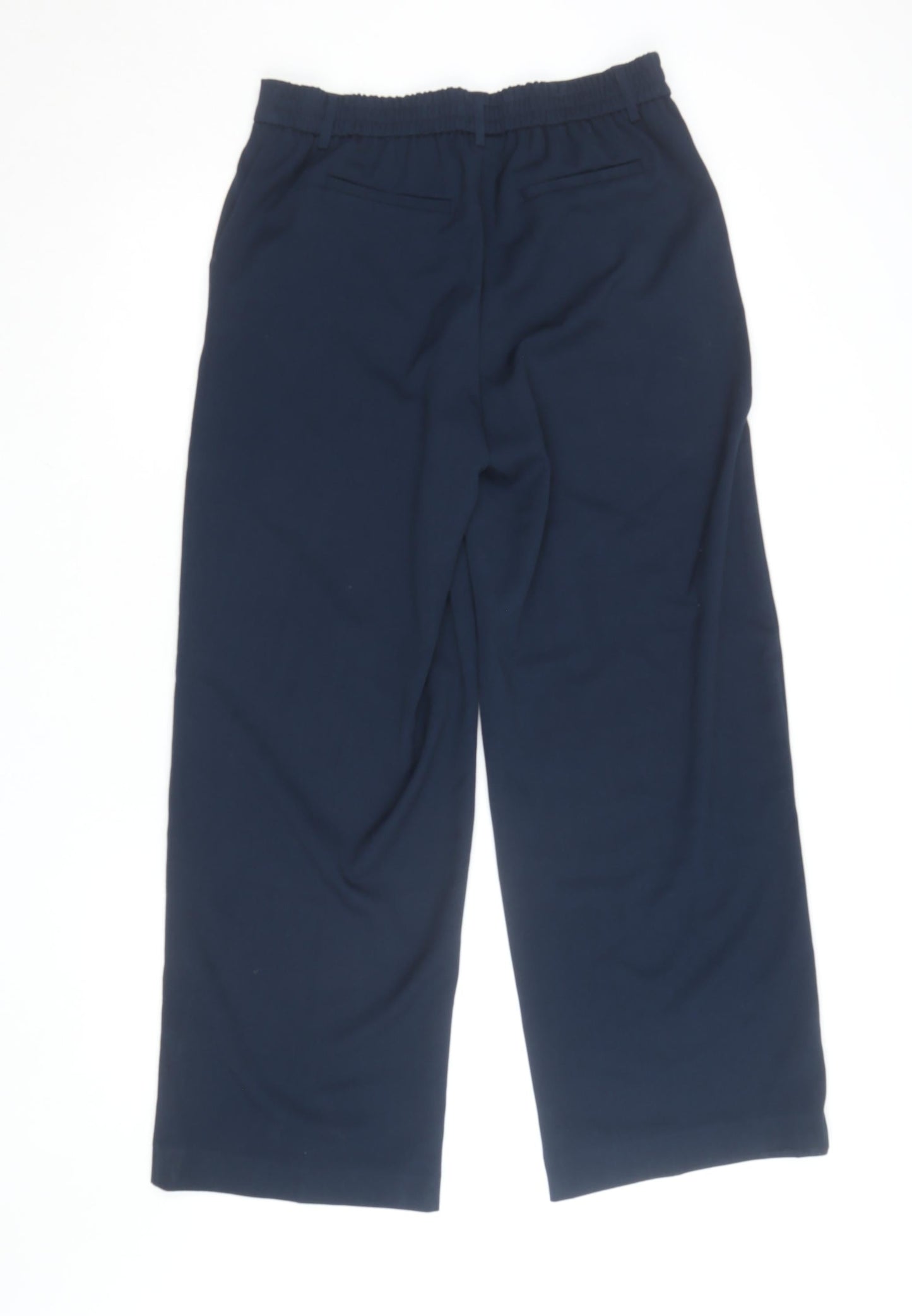 OBJECT Women’s Navy Blue Wide-Leg Trousers Size 12 Elastic Waist