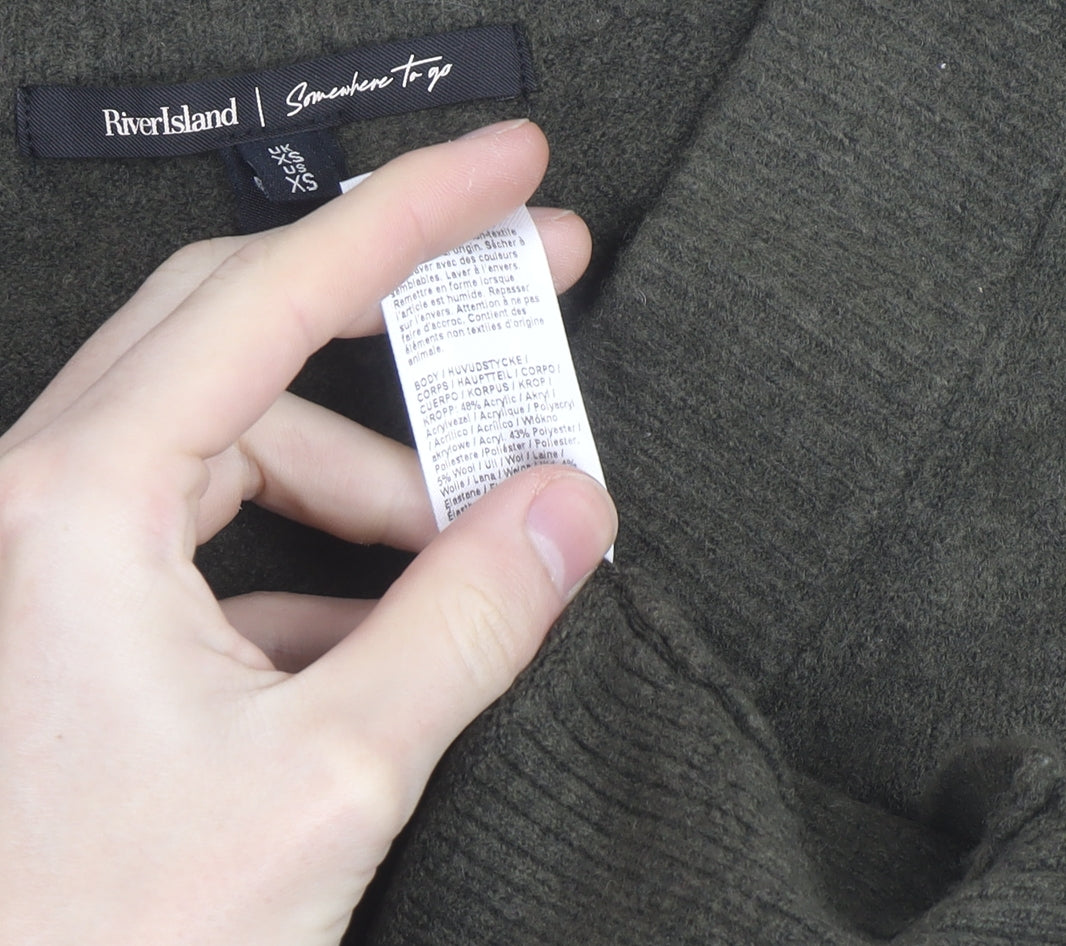 River Island Men's Green V-Neck Wool Blend Jumper XS
