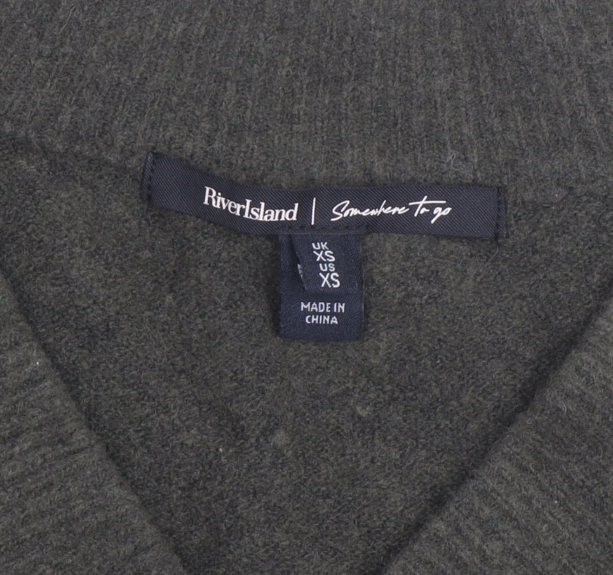 River Island Men's Green V-Neck Wool Blend Jumper XS