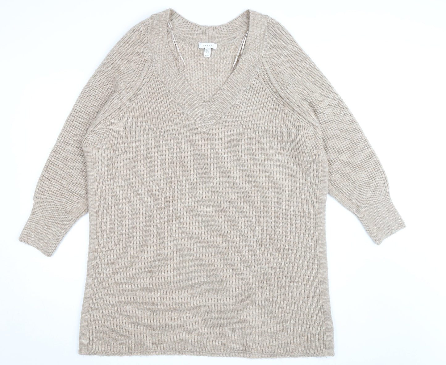 Topshop Women Beige Petite L V-Neck Chunky-Knit Jumper