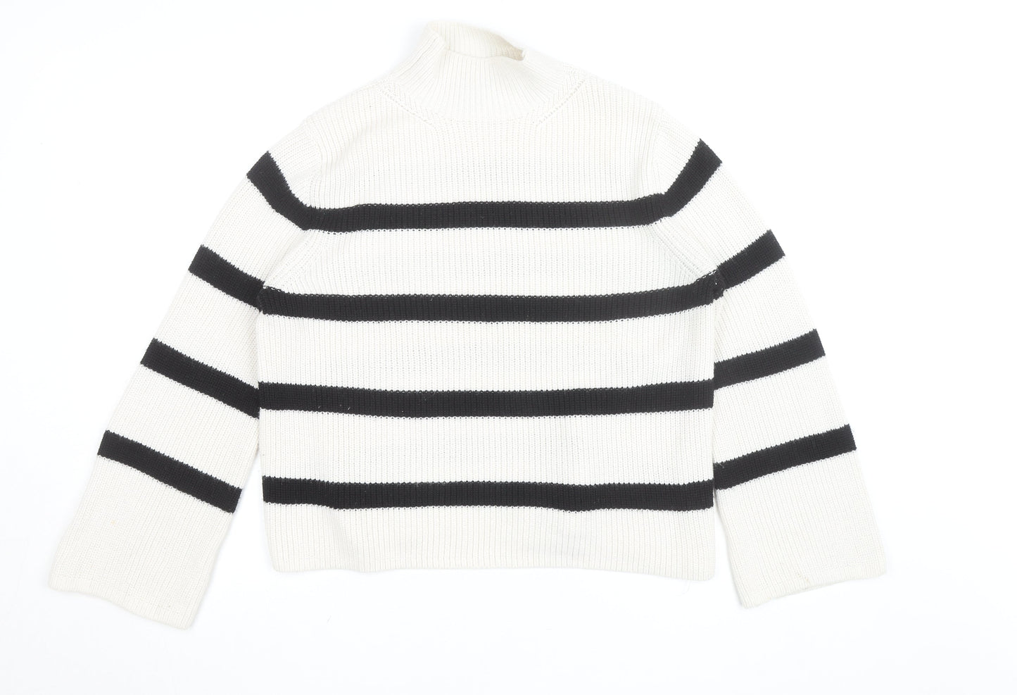 Banana Republic Women’s White Black Striped Merino Wool Mock Neck Jumper M