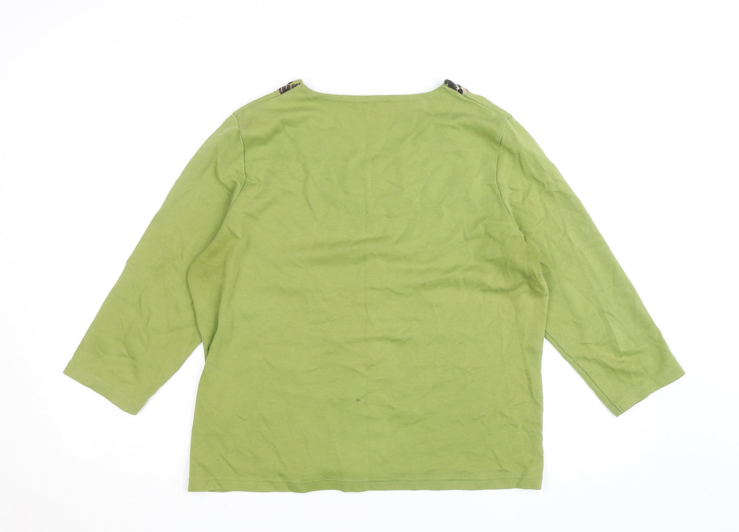 Dash Womens Green 3/4 Sleeve Embroidered V-Neck Cotton T-Shirt Size 12