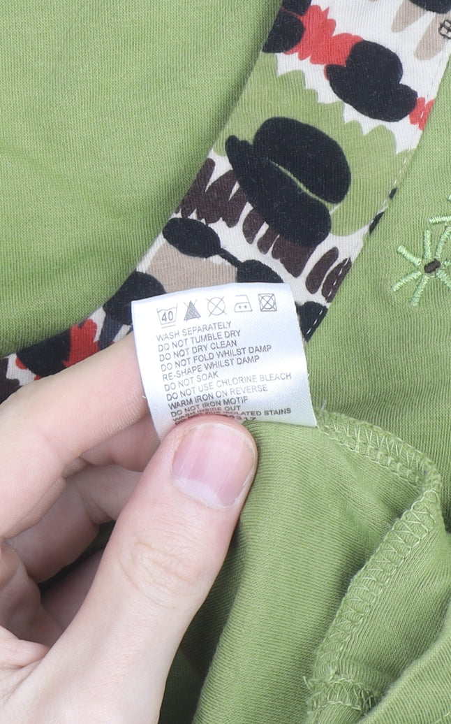 Dash Womens Green 3/4 Sleeve Embroidered V-Neck Cotton T-Shirt Size 12