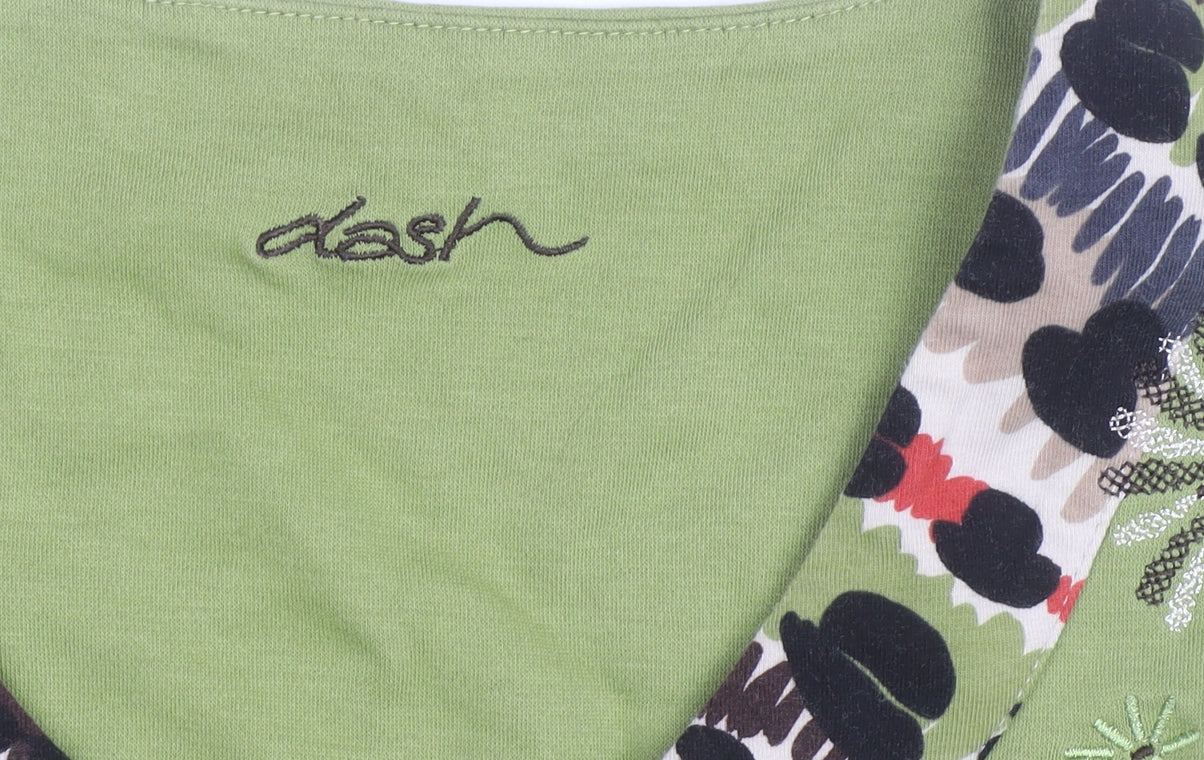 Dash Womens Green 3/4 Sleeve Embroidered V-Neck Cotton T-Shirt Size 12