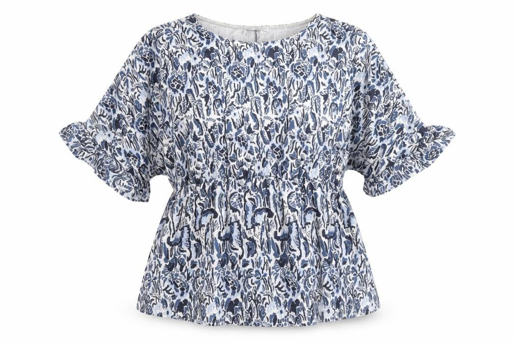Gallery Women Blue Floral Ruffle Sleeve Tunic Top UK L