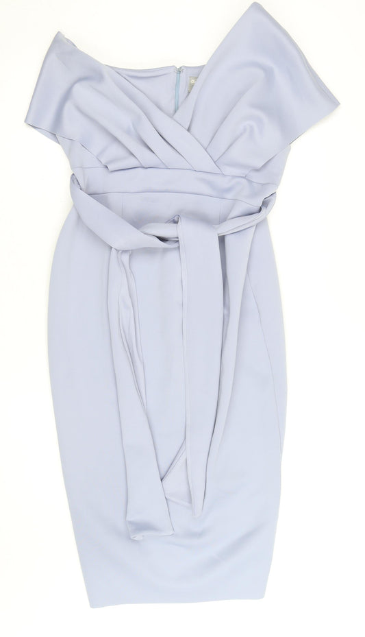 ASOS Women’s Blue Off Shoulder Belted Sheath Dress Size 10