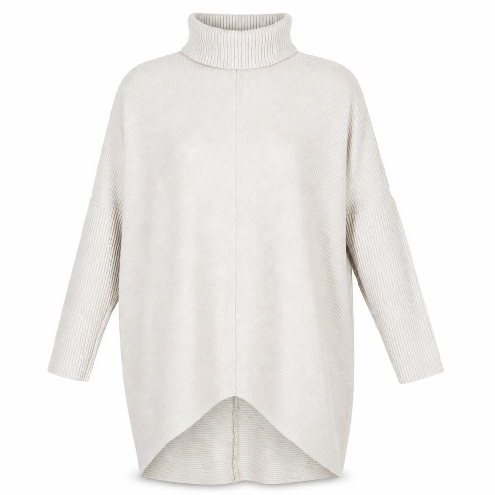 Mudflower Women Beige Roll Neck Ribbed Knit Tunic Jumper Size 14