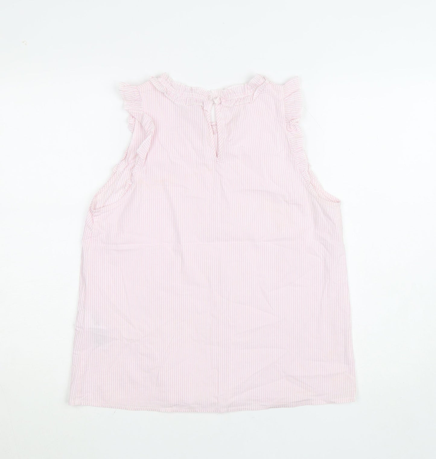 Oasis Womens Pink Striped Sleeveless Ruffle Blouse Size 14
