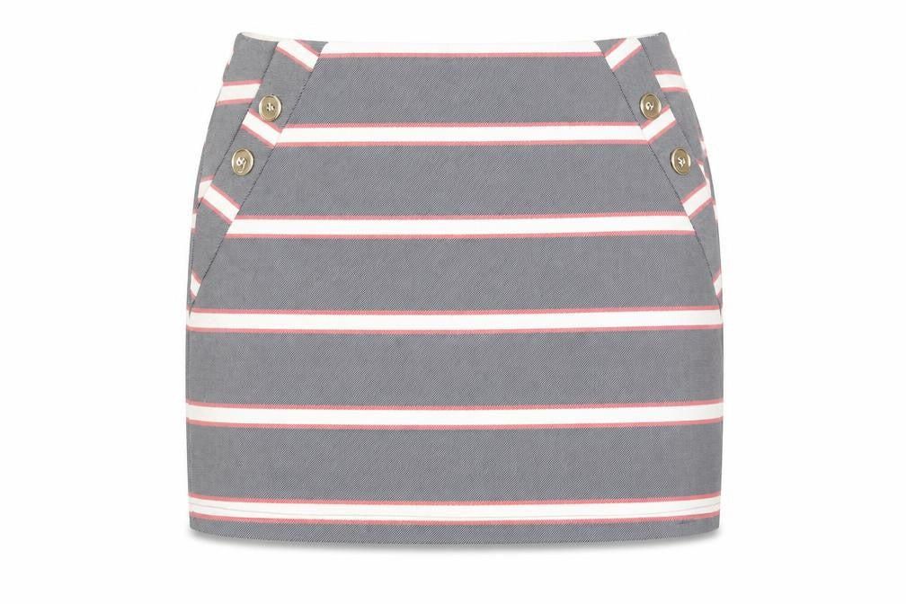 Oasis Women Grey Striped Button Stretch Short Skirt L