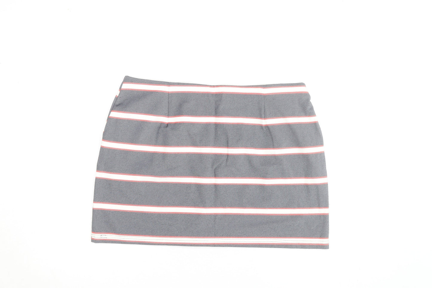 Oasis Women Grey Striped Button Stretch Short Skirt L