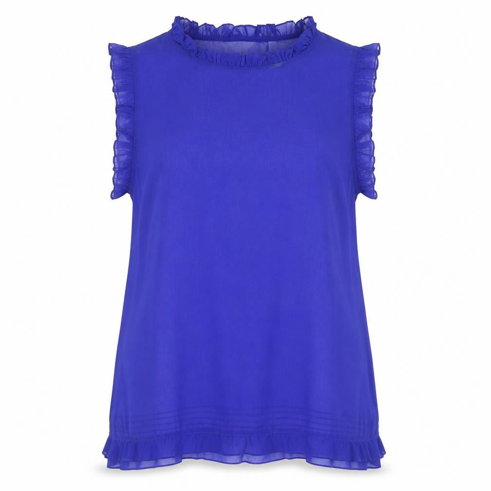 Ted Baker Women's Blue Ruffle Chiffon Sleeveless Blouse Size 14