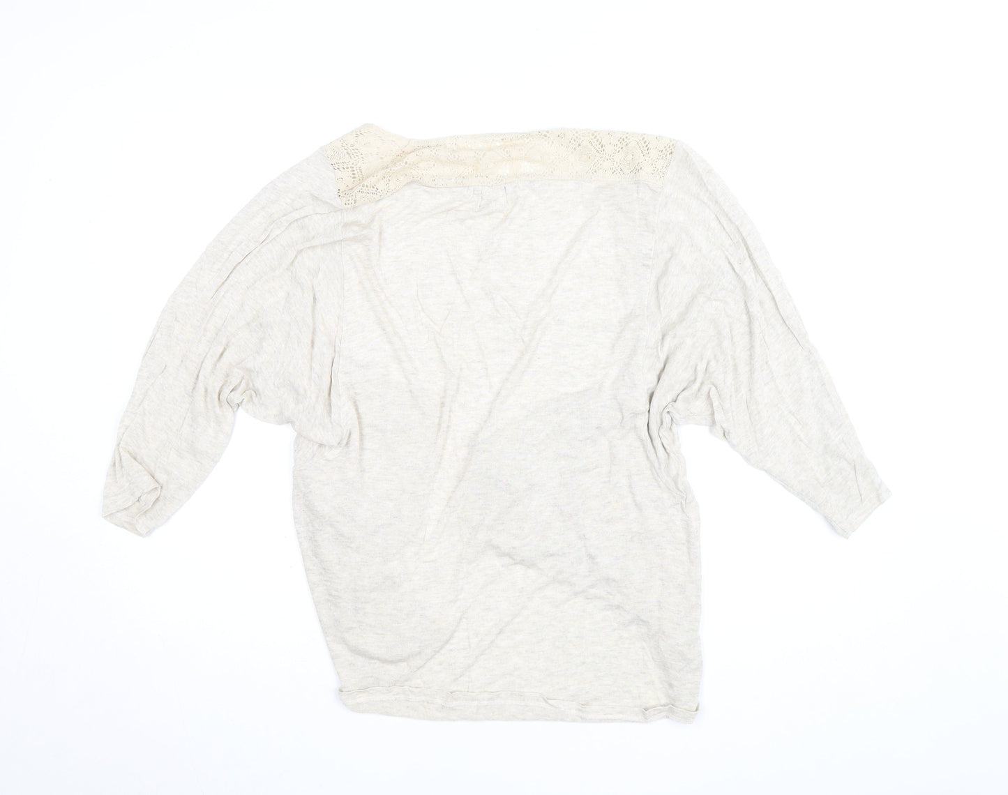 Monsoon Women’s Beige Wrap Blouse M 3/4 Sleeve Crochet Jersey Top