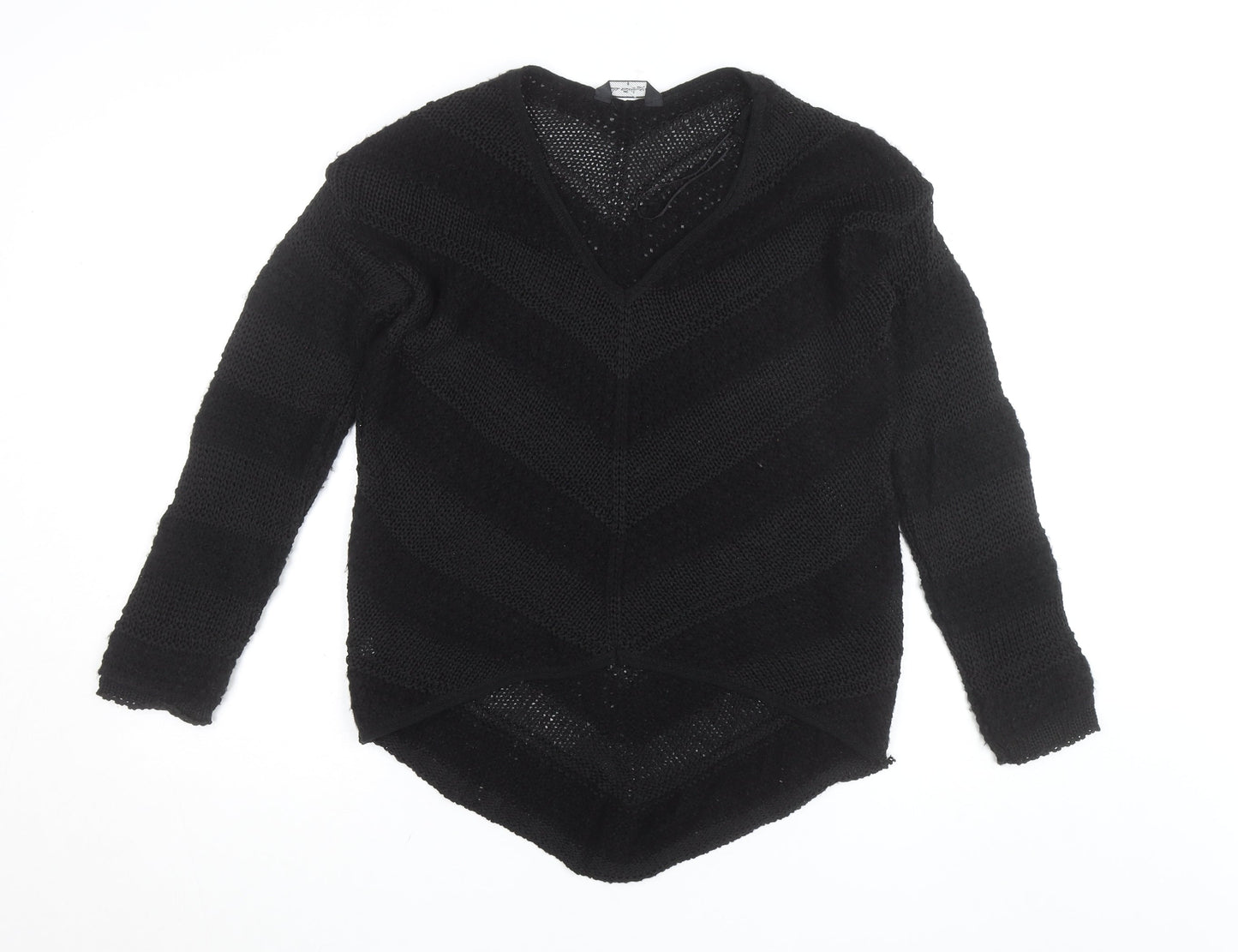 Miss Selfridge Women Black Knit Long Sleeve Cropped V-Neck Top Size 8