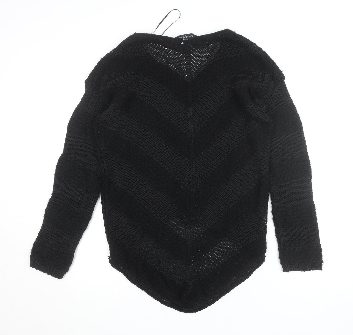 Miss Selfridge Women Black Knit Long Sleeve Cropped V-Neck Top Size 8