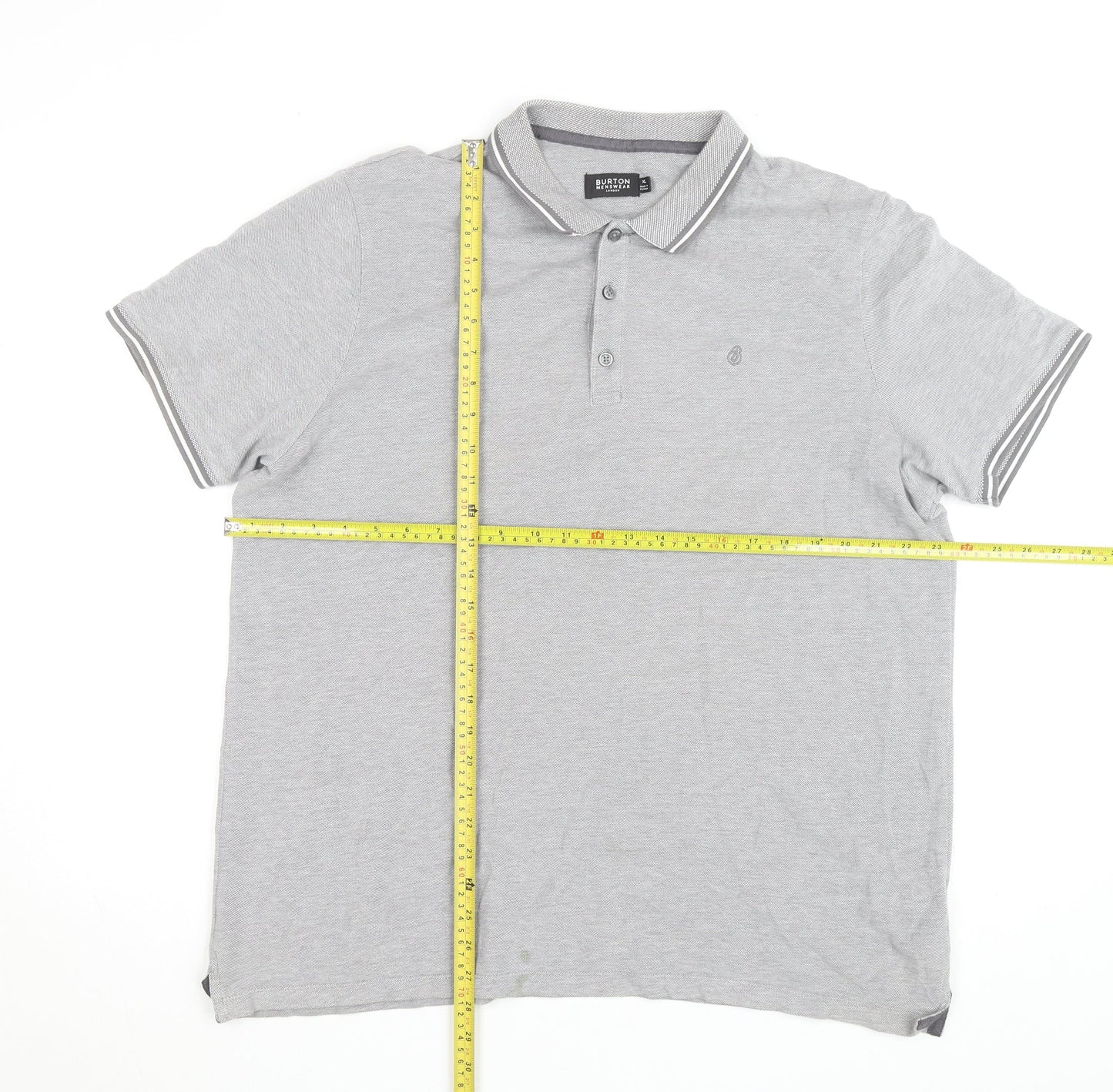 Burton Menswear London Grey Cotton Polo Shirt XL Regular Fit