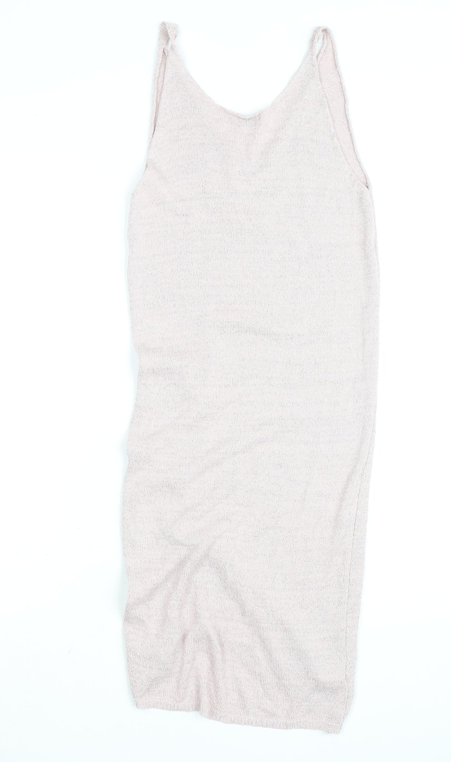 LOKE Women's Beige Knit Slip Dress S V-Neck Ruched Lightweight