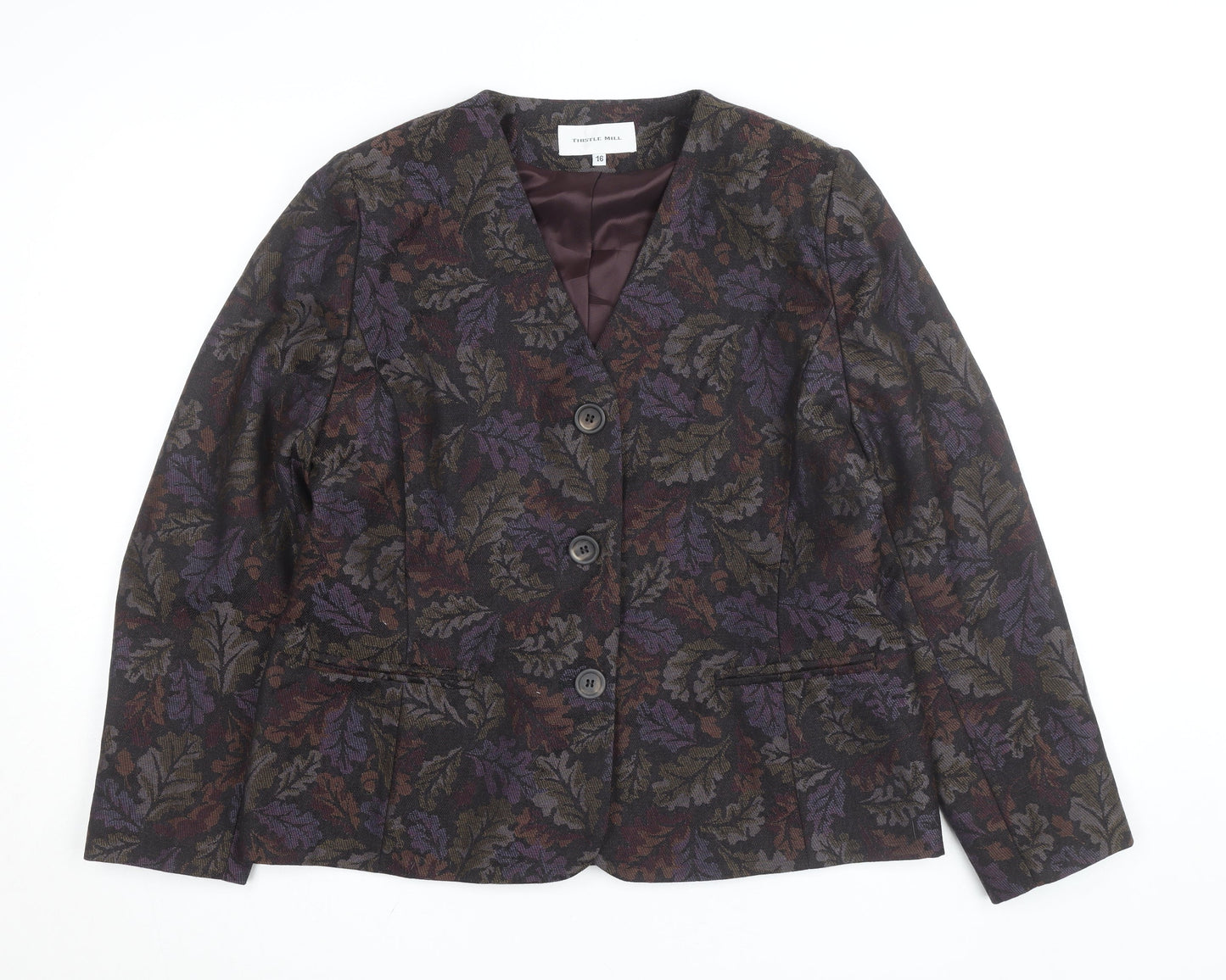Thistle Mill Women's Multicoloured Wool Blazer Size 16 Classic Lined Jacket