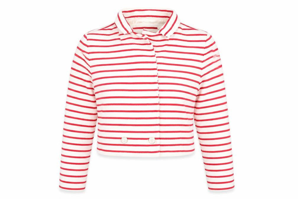 Zara Women’s White Red Striped Collared Cardigan Size 14