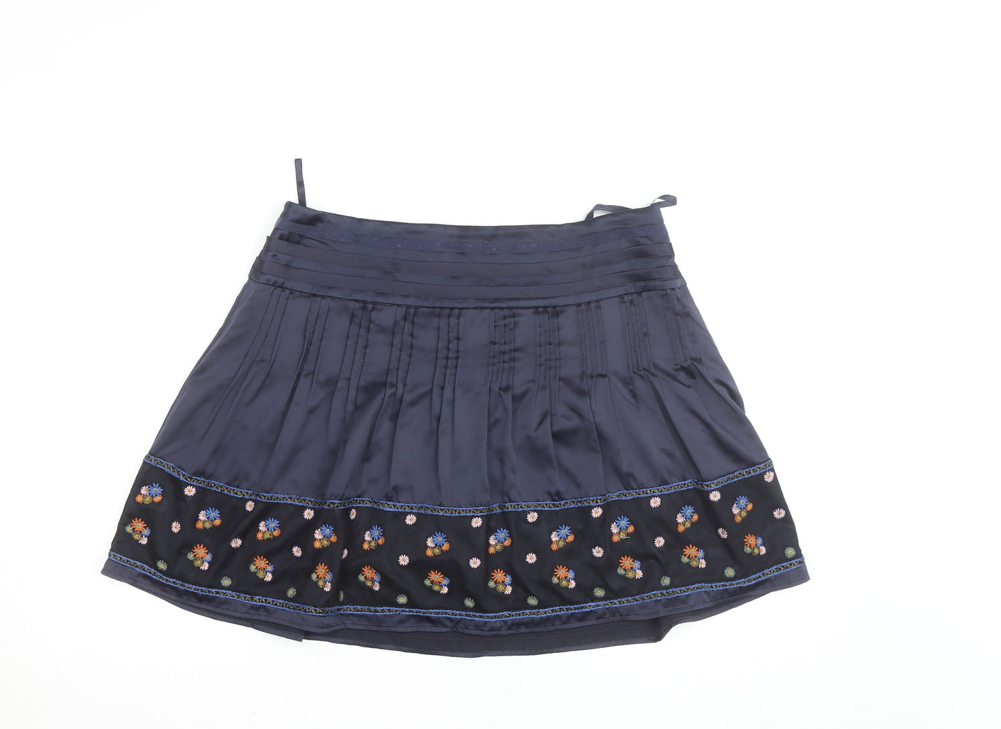 Monsoon Women Blue Floral Embroidered A-Line Short Skirt Size 14