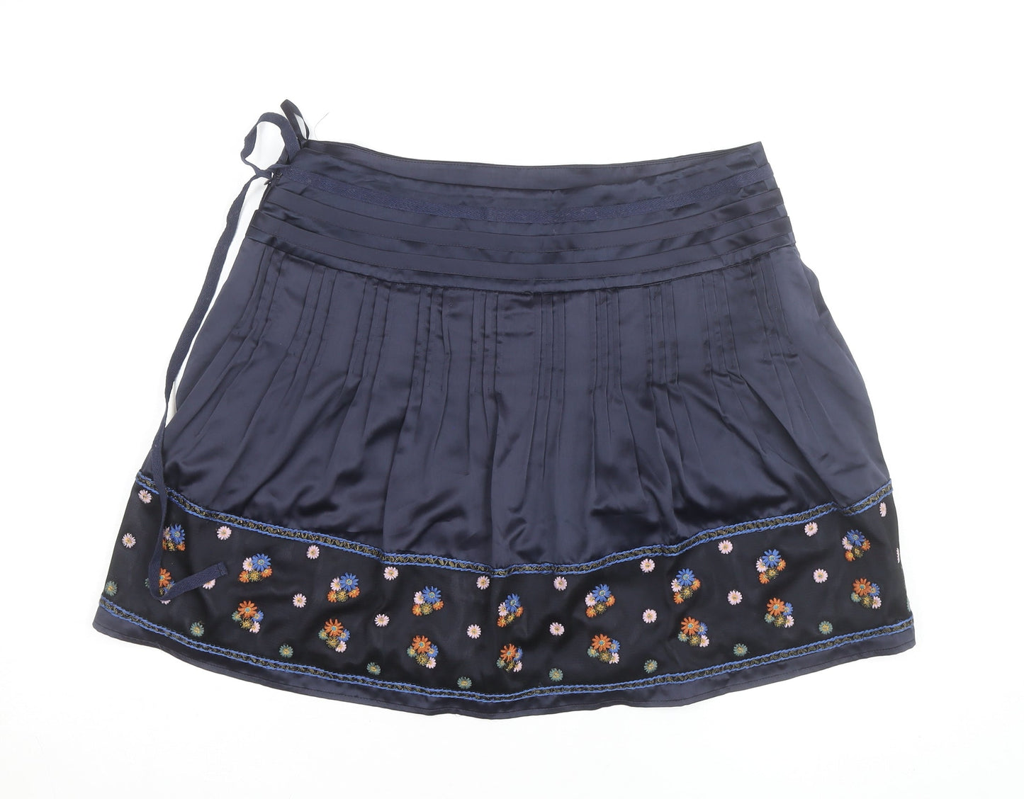 Monsoon Women Blue Floral Embroidered A-Line Short Skirt Size 14