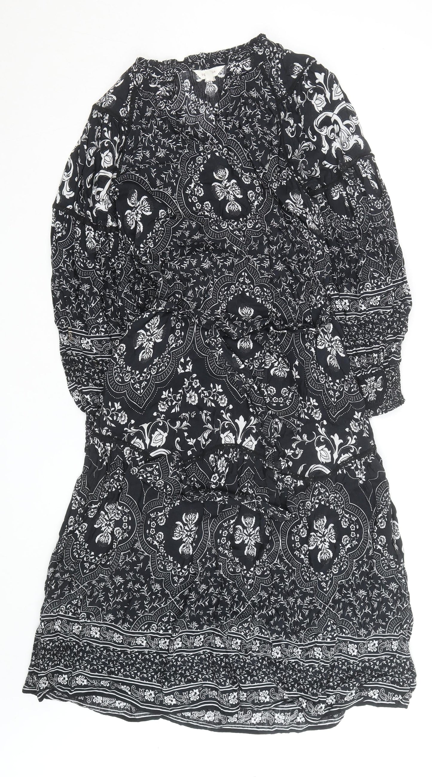 Marks and Spencer Women’s Black Floral Fit & Flare Knee Length Dress Size 6