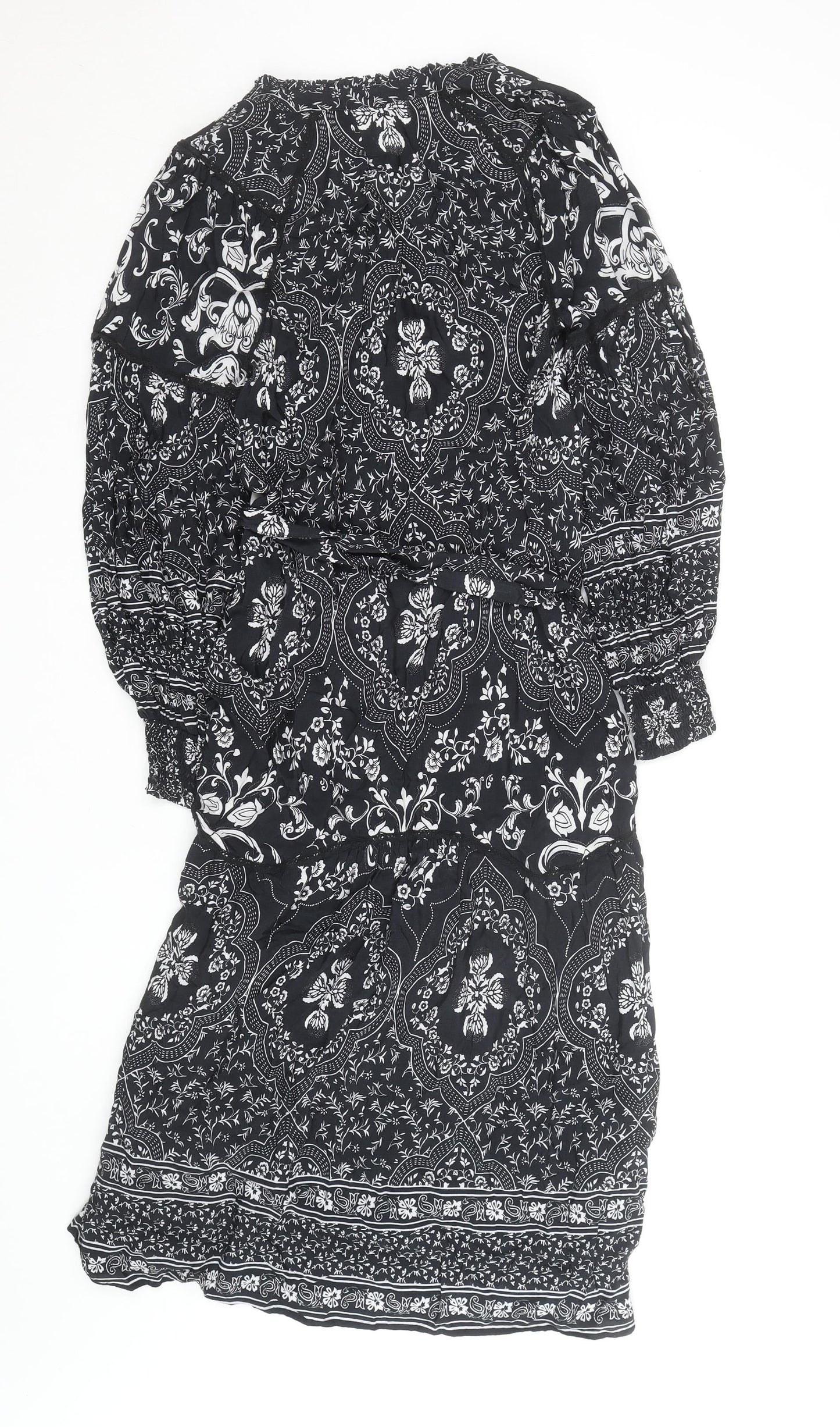 Marks and Spencer Women’s Black Floral Fit & Flare Knee Length Dress Size 6