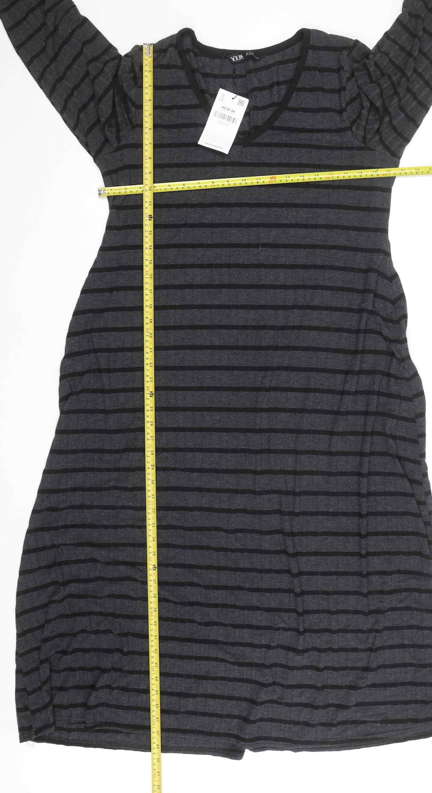 Yours Clothing Women’s Grey Striped A-Line Knee Length Dress Size 22-24
