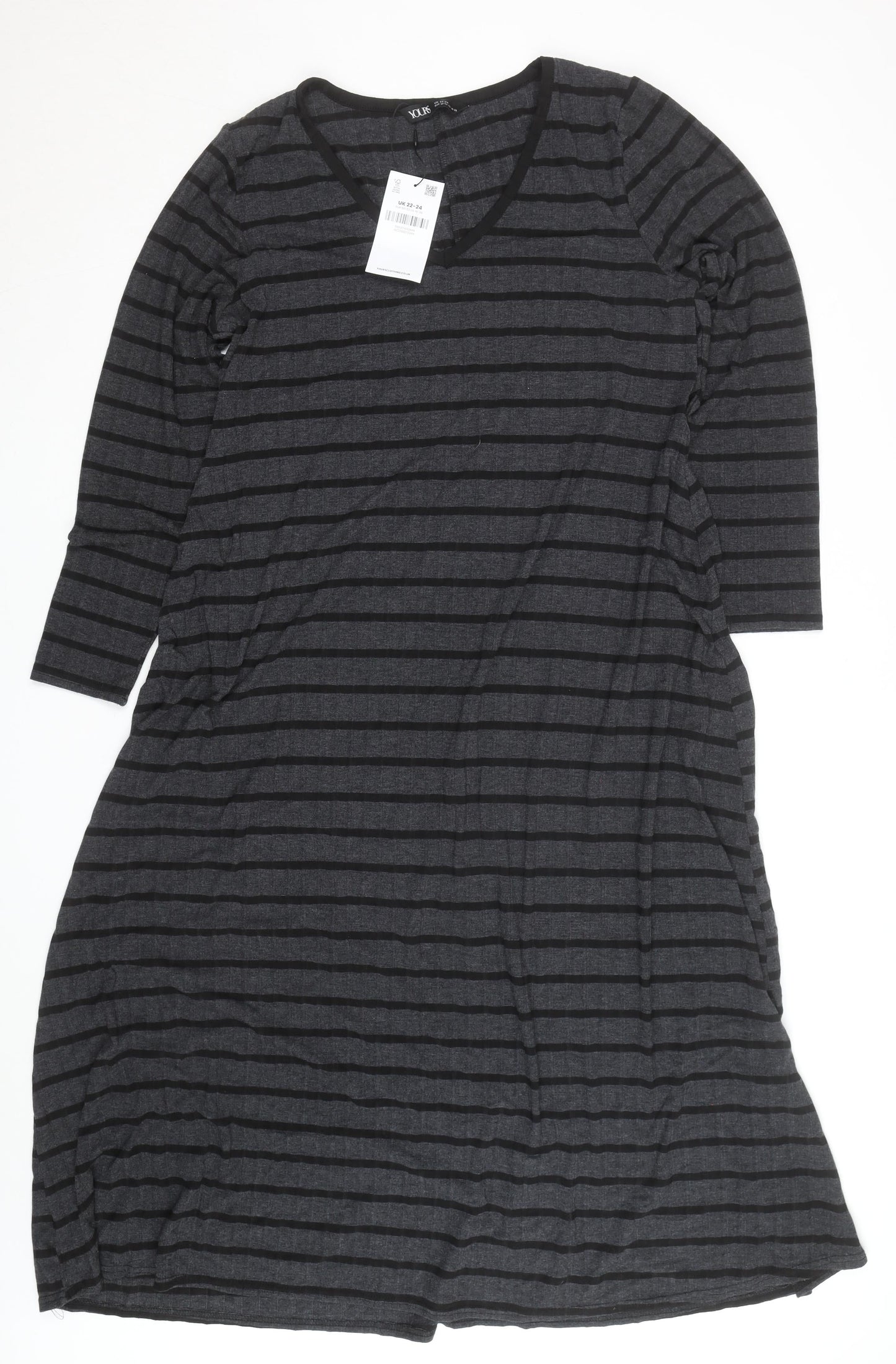 Yours Clothing Women’s Grey Striped A-Line Knee Length Dress Size 22-24