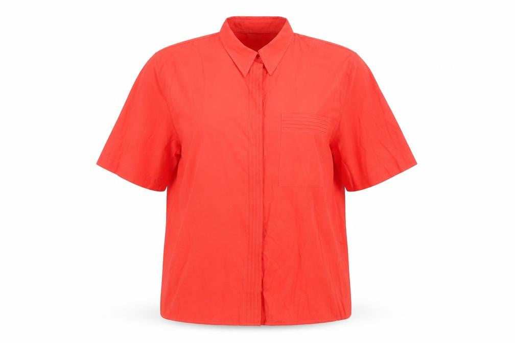 Premiere Collection Women's Red Short Sleeve Button-Up Shirt Size 14