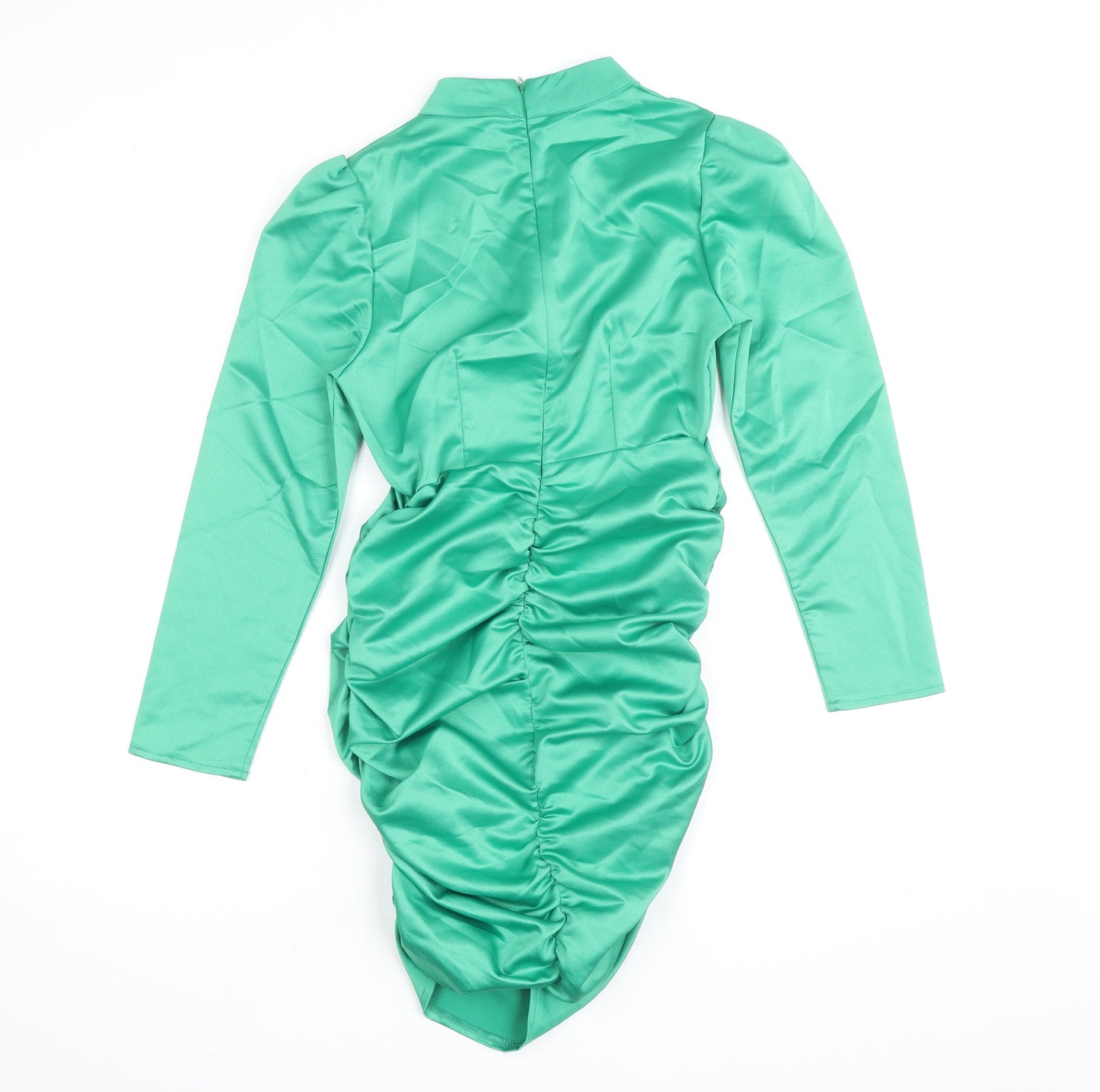 Missguided Women Green Petite UK 6 Bodycon Satin Ruched Dress