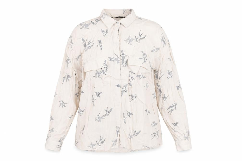 Zara Basic Women's Beige Bird Print Long Sleeve Blouse Size M