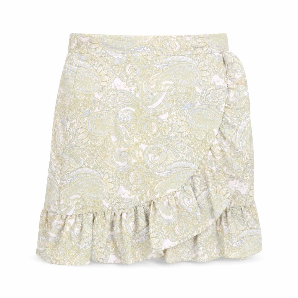 PRETTYLITTLETHING Women's Beige Paisley Wrap Ruffle Mini Skirt Size 8