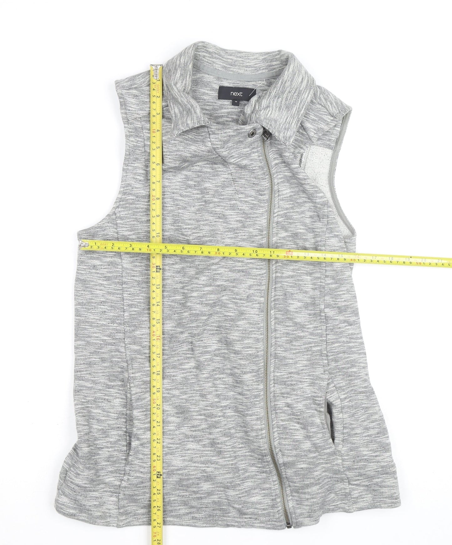 Next Womens Grey Collared Full Zip Sleeveless Knit Vest Size 12