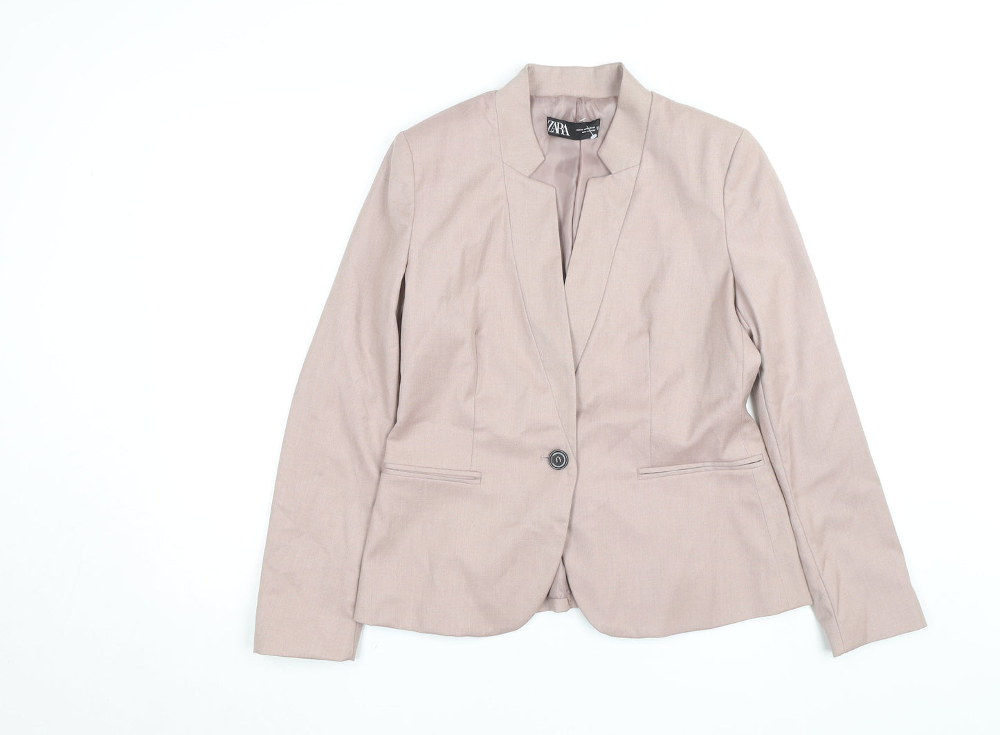 Zara Women Beige Slim Fit Blazer Jacket Size 12 Workwear Style