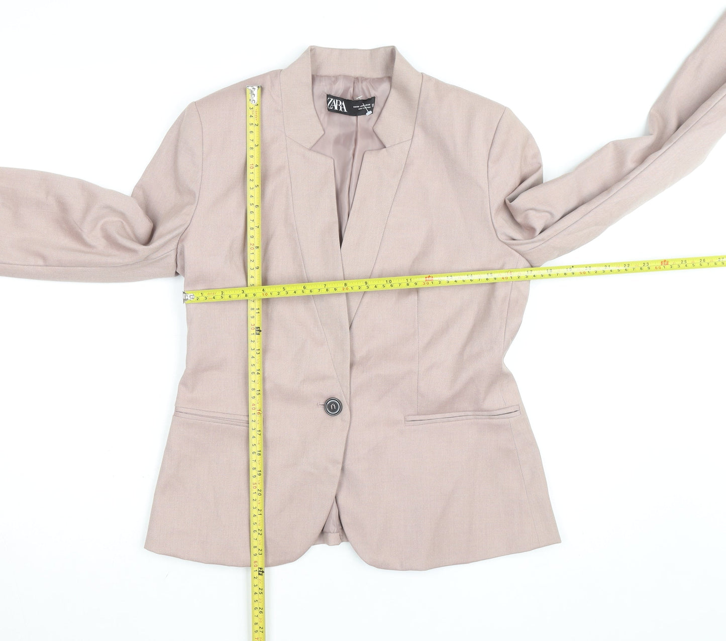 Zara Women Beige Slim Fit Blazer Jacket Size 12 Workwear Style