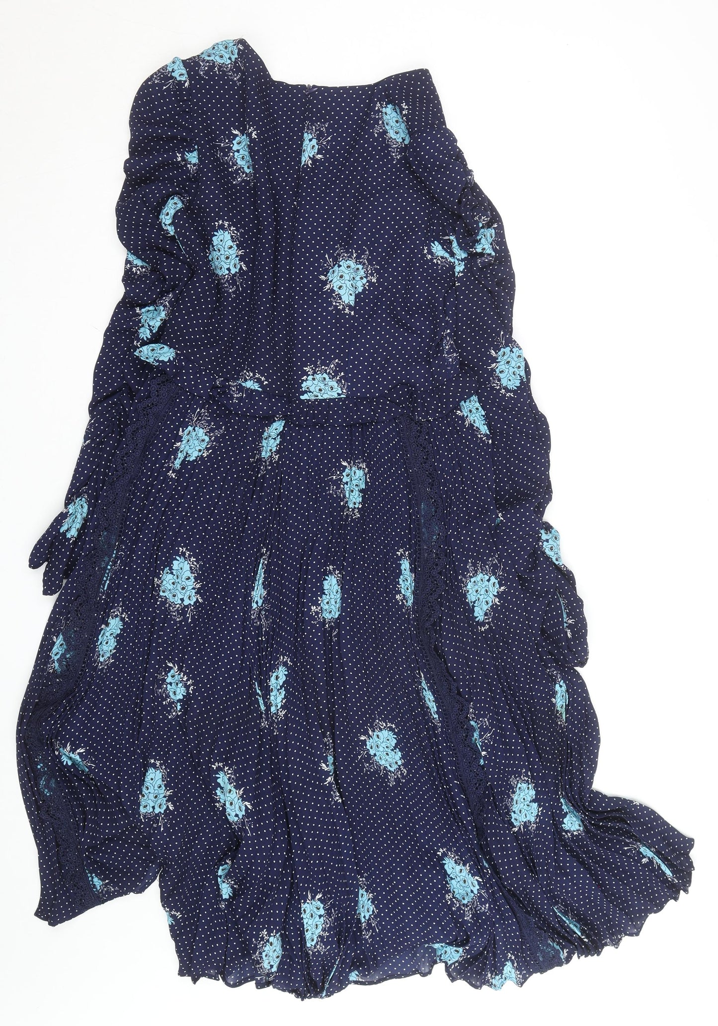 Savida Women Blue Floral Polka Dot Midi Wrap Dress Size 12