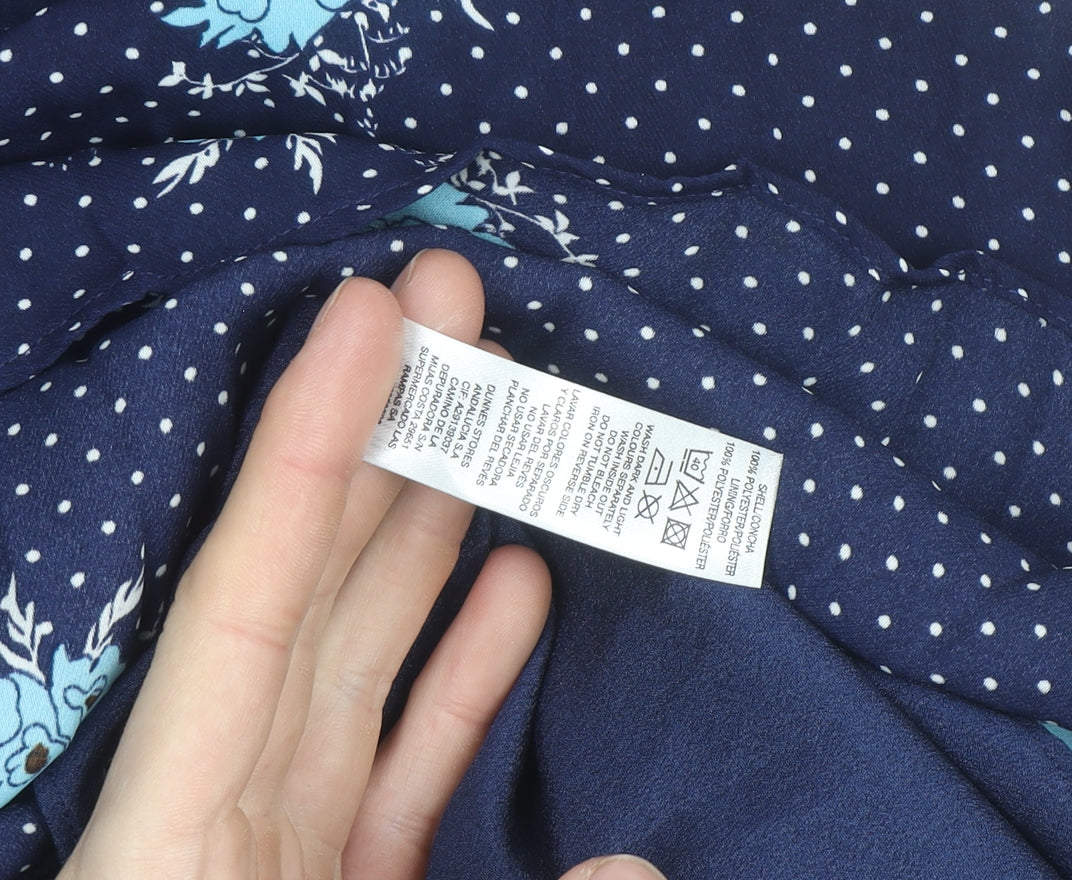 Savida Women Blue Floral Polka Dot Midi Wrap Dress Size 12