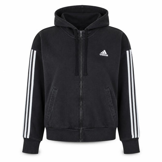 Adidas Women's Black Full Zip Hoodie Size M 12-14 with Logo Stripes