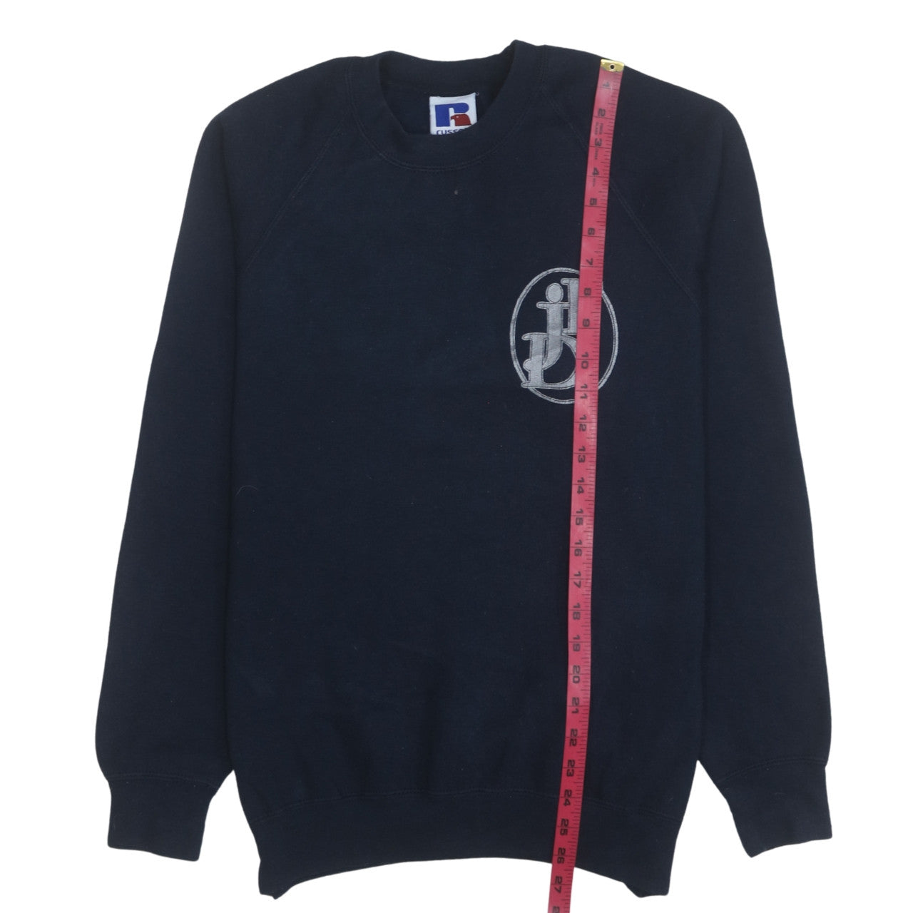 Russell Mens Blue Embroidered Logo Crew Neck Pullover Sweatshirt M