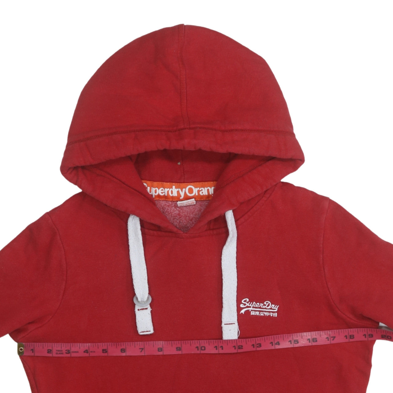 Superdry Men's Red Pullover Hoodie Medium Logo Fleece Sweatshirt