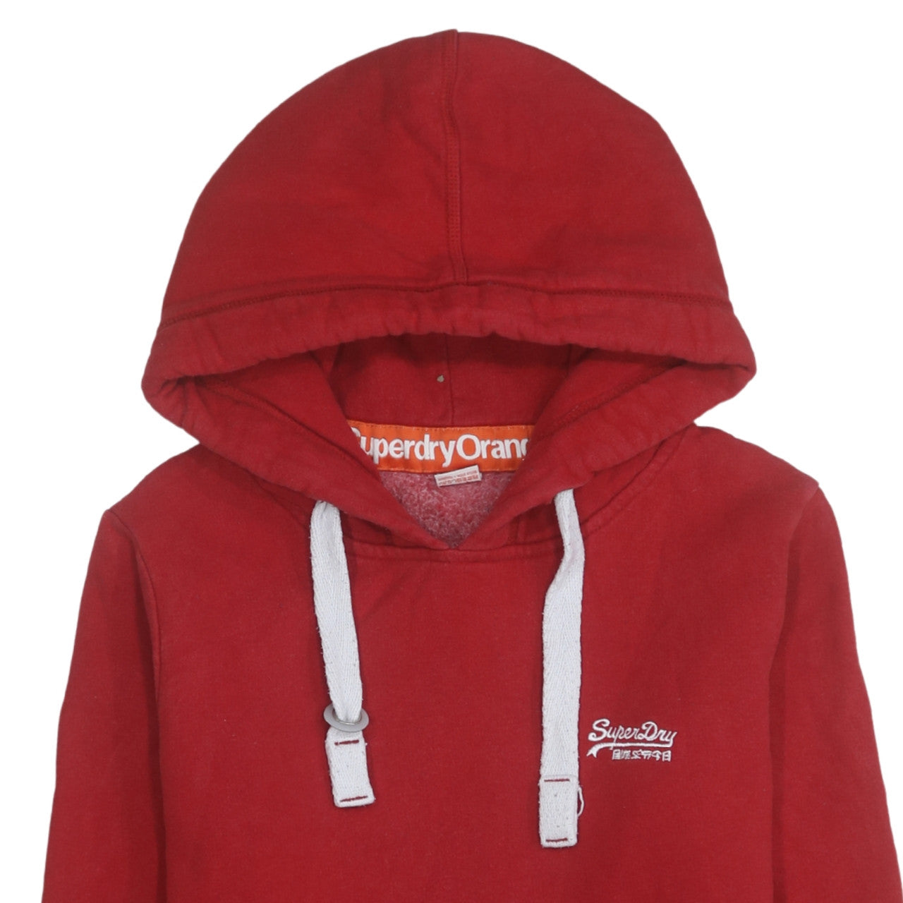 Superdry Men's Red Pullover Hoodie Medium Logo Fleece Sweatshirt