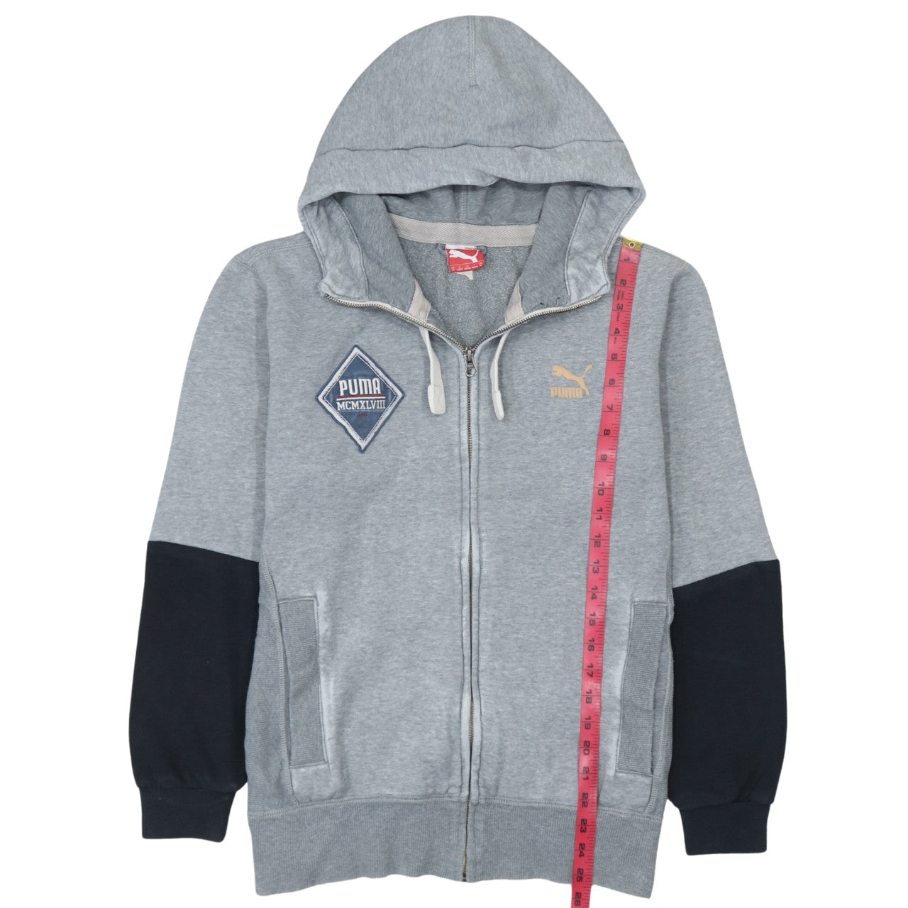 Puma Men Grey Full Zip Hoodie M Logo Sports Sweatshirt