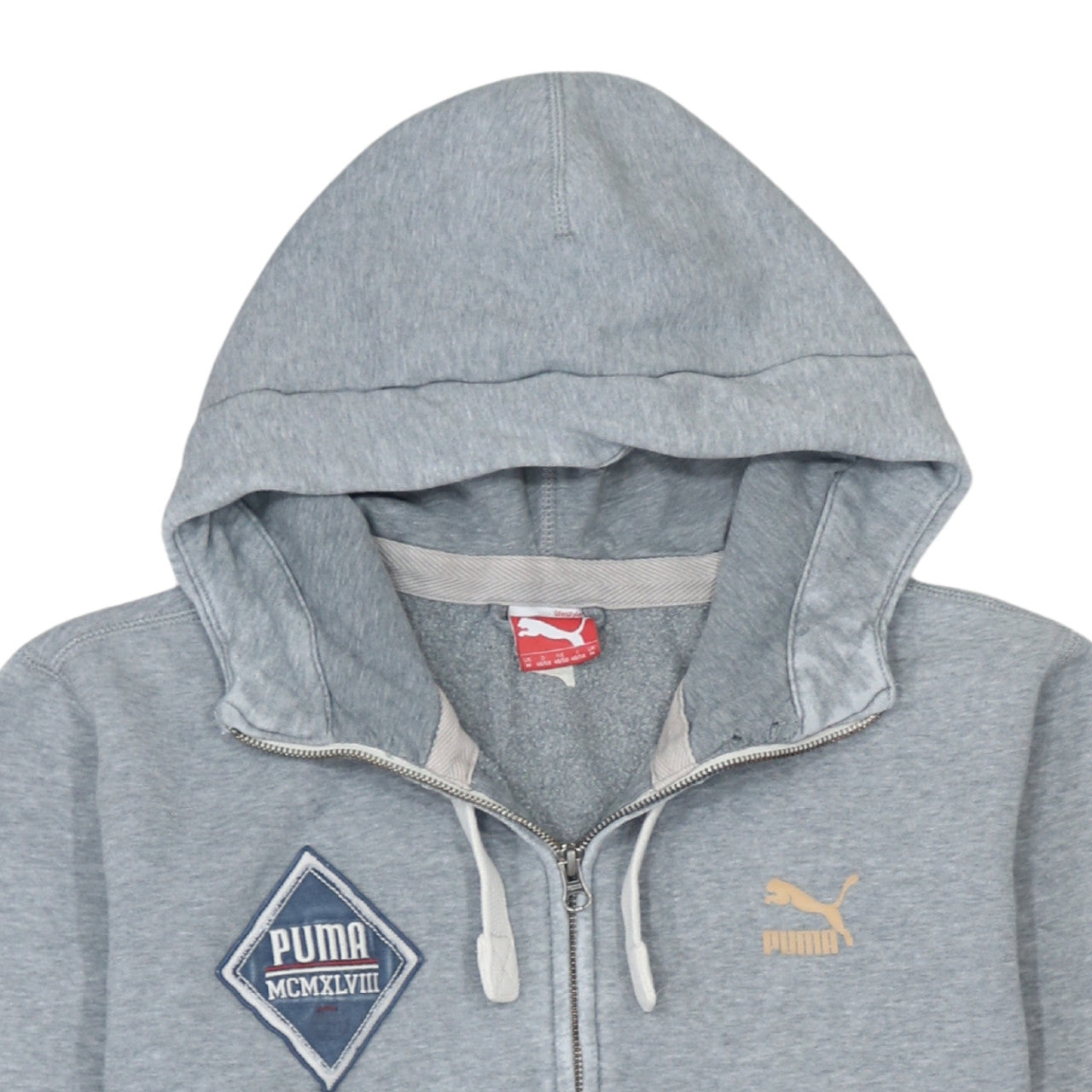 Puma Men Grey Full Zip Hoodie M Logo Sports Sweatshirt
