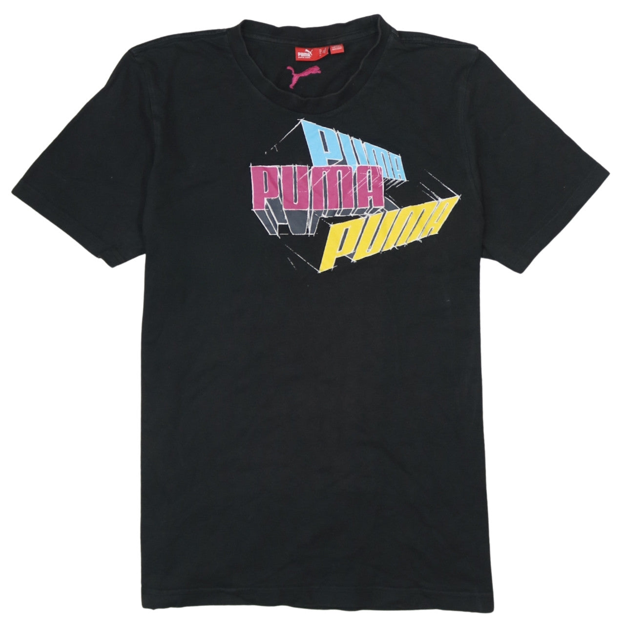 Puma Men's Black Graphic Print Crew Neck Cotton T-Shirt Size S
