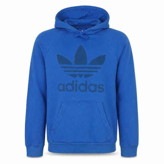 Adidas Men Blue Pullover Hoodie Small Logo Fleece Sportswear