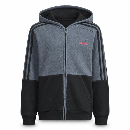 Adidas Boys Grey Black Full Zip Hoodie Size 152cm Cotton Blend Sportswear