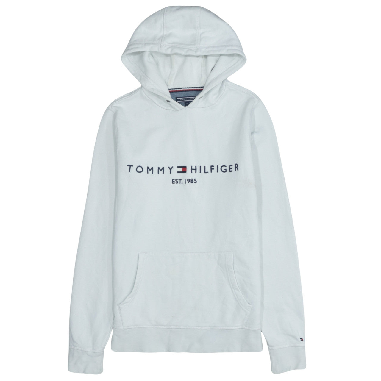Tommy Hilfiger Men's White Pullover Hoodie M Logo Fleece Sweatshirt