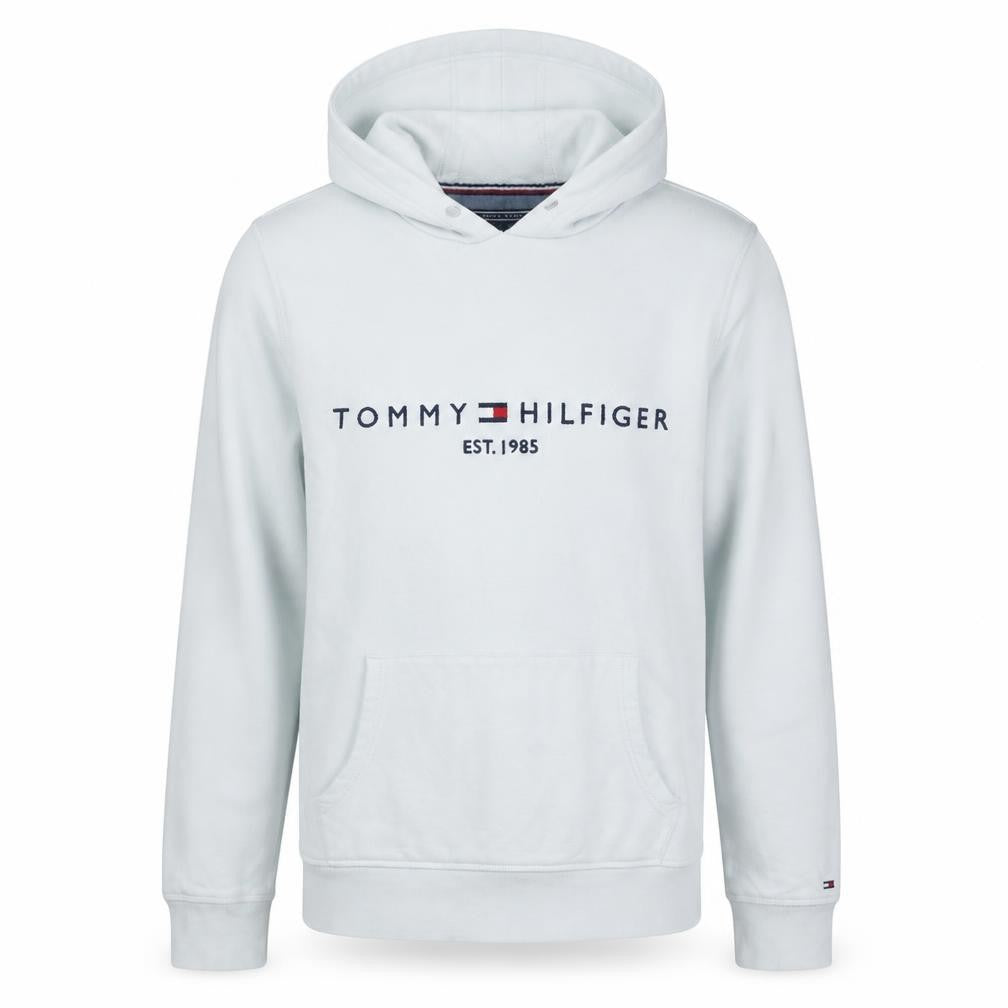 Tommy Hilfiger Men's White Pullover Hoodie M Logo Fleece Sweatshirt